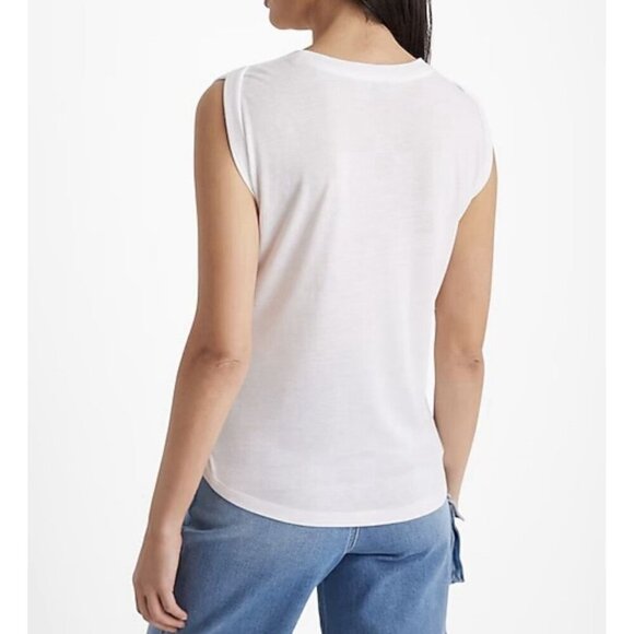 Express Women's Linen Blend Crew Neck Muscle Tank White Size XS NWT $34 - Picture 3 of 15